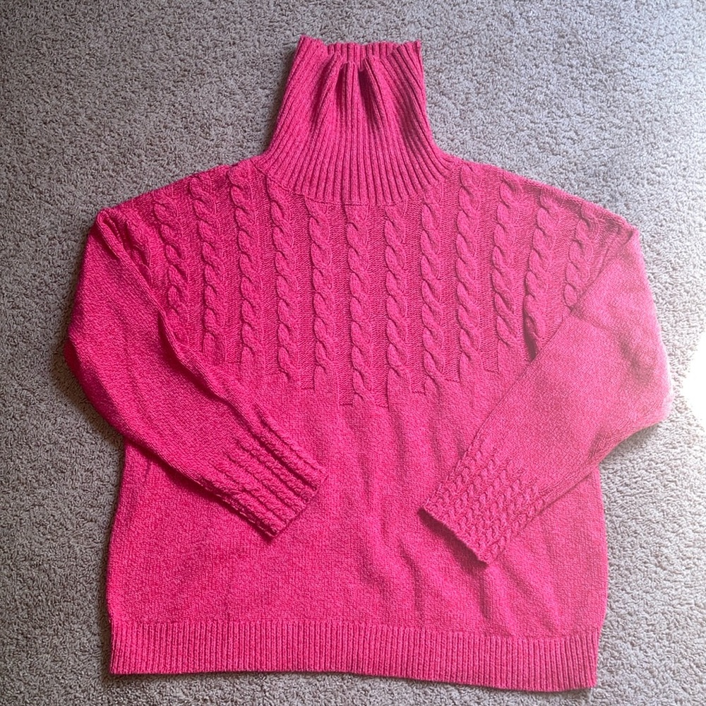 Sundance Pink Cable Knit Turtleneck Sweater